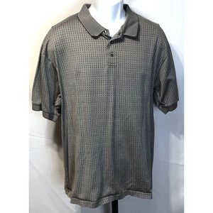 J Ashford Golf Polo Shirt XL Blk Gray Geo 3 Button collar Preppy Club